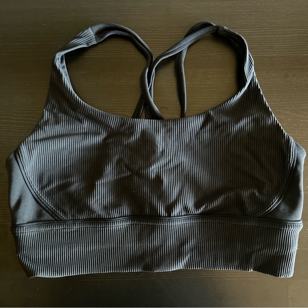 Lululemon Energy Bra Long Line Ribbed Medium Support, B–D cup -- Black (size 12)
